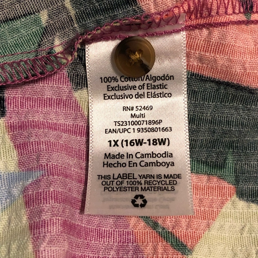 Terra & Sky Tie Shoulder Tropical Dress Button Front - Picture 4 of 6